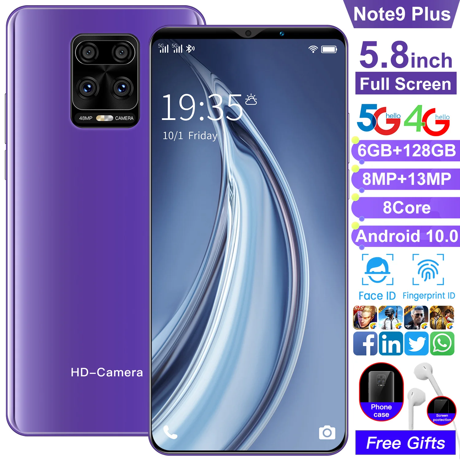 

Note9 Plus 5.8 Inch 64GB/128GB Cheap Andriod Phone CPU MTK6763 Face Unlock 8 Core Andriod 10 Smart Phone Celular Global Version