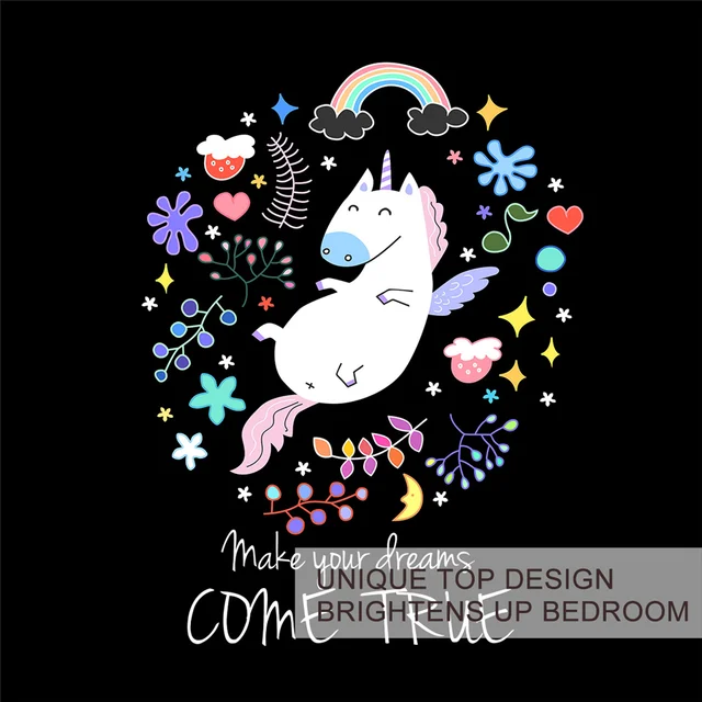 BlessLiving Magical Unicorn Bedding Set Cute Cartoon Duvet Cover 3pcs Stars Floral Bed Set Gift for Kids Teens Colorful Bedlinen 3
