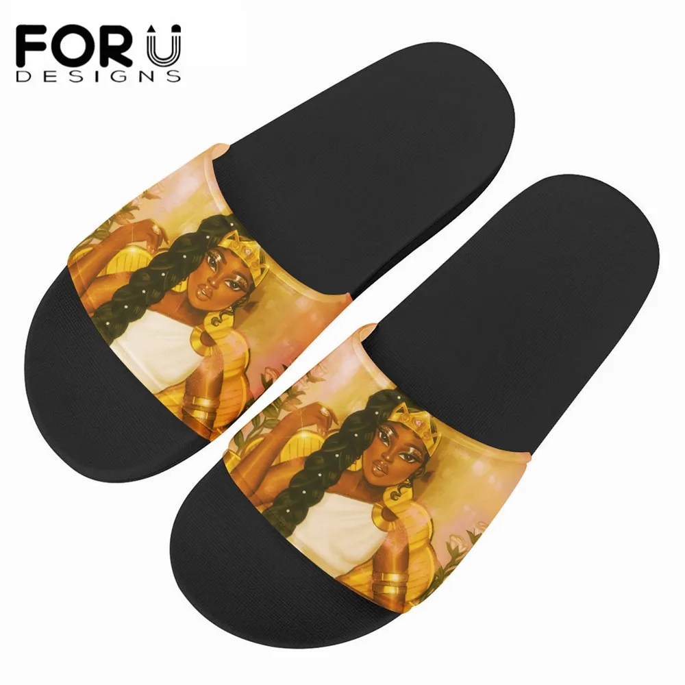 

FORUDESIGNS Women Sandals Melanin Poppin Afro Girls Magic 2021 Summer Slipper Indoor Flip-flops Beach Shoes for Female Slippers