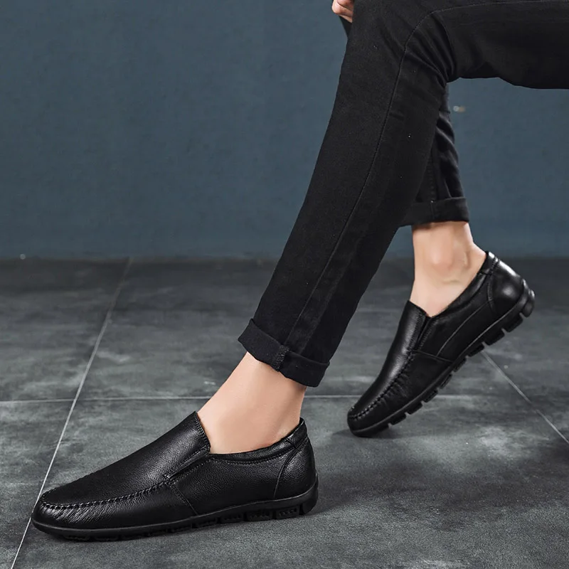 Men Casual Shoes Spring Summer Slip On Simple style Genuine Leather Light Fashion Loafers Flat | Обувь