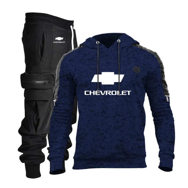 

Hoodie Mens Spring autumn Chevrolet car logo printing high quality brand men's casual cotton sweatshirt + sweatpants two-piece s