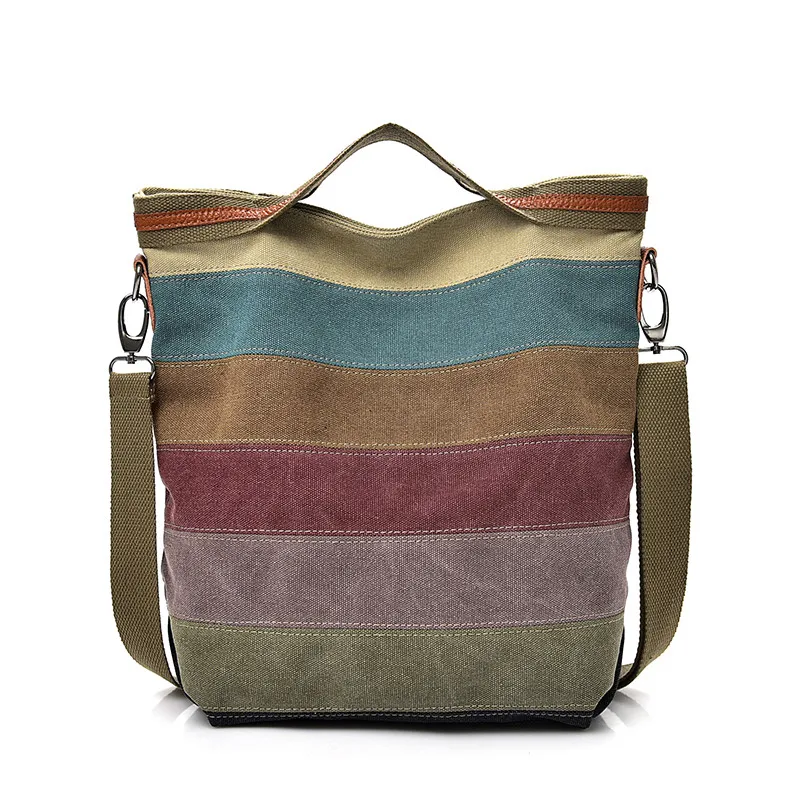 

Canvas Bag Large Capacity Patchwork Portable Diagonal Package For Women Colorful Stitching Gym Handbags