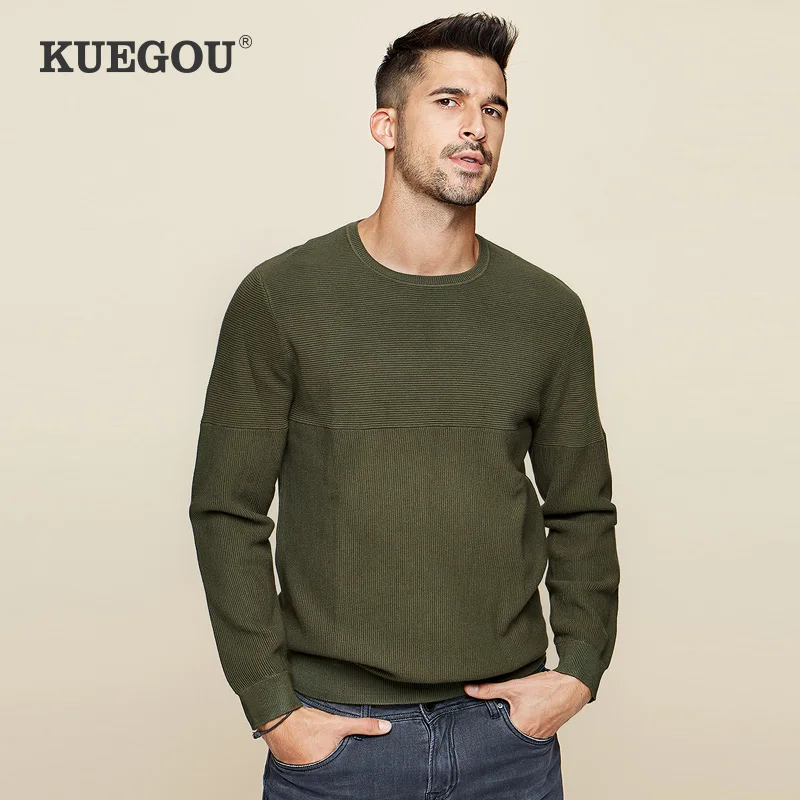 

Мужские свитеры KUEGOU, осенне-зимние однотонные мужские свитеры