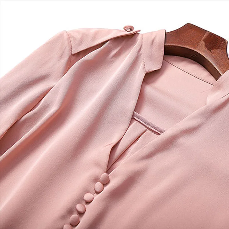 

Blouses Womens Plus Size Blusas 2021 Spring Fashion Chiffon Button Splicing Long Sleeves Irregular Pink Shirts Casual Tops Woman