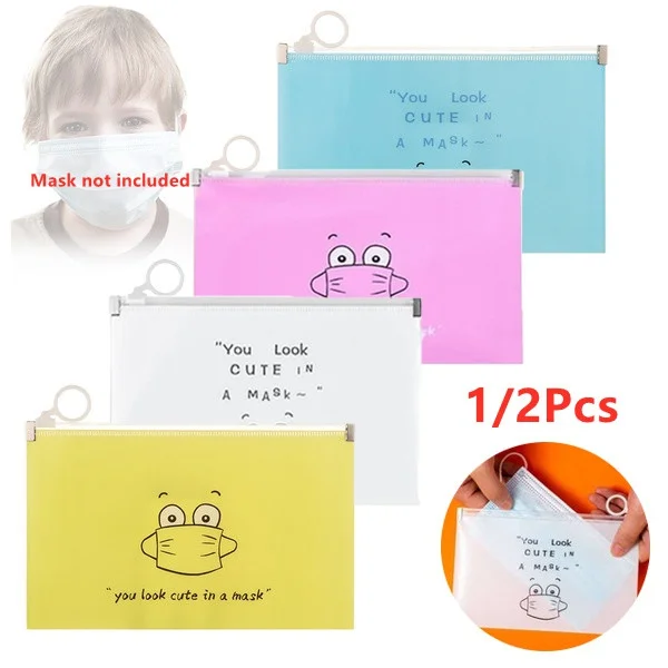 

1/2Pcs Portable Cartoon Masks Storage Bag Universal Holder Box Zipper Sealed Case Mask Accessories