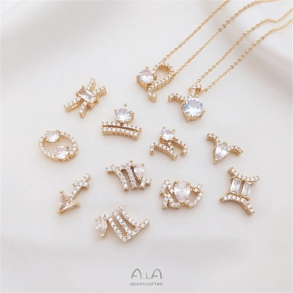 14K сумка золотистая микромозаика циркон 12 гороскоп ожерелье ручная подвеска