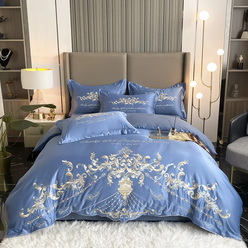 

Luxury European Palace Gold Embroidery Bedding Set Satin Cotton Quilt/Duvet Cover Bed Comforter Cover Set Bed Linen Pillowcases