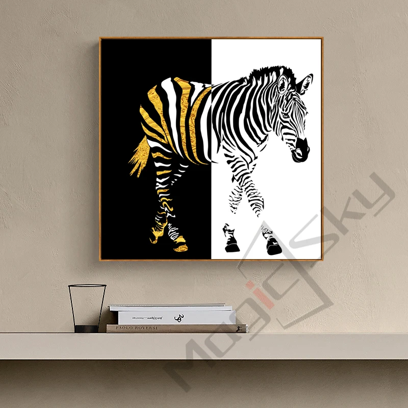 

Gold Zebra Black and White Abstract Animal Print Canvas Painting Posters and Prints Wall Art Bedroom Living Room Home Decoration