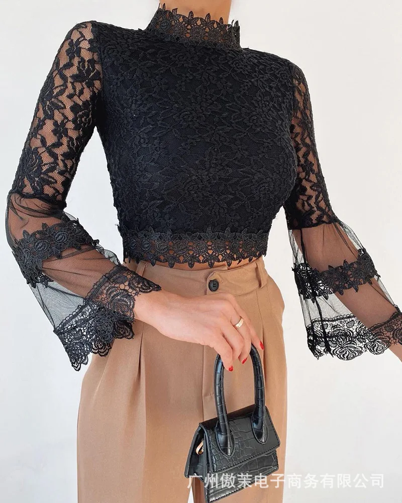 

Весенне-осенний женский кружевной топ с длинным рукавом-с подкладкой wonen рубашка Женский Повседневный Топ с длинным рукавом женская одежда ...