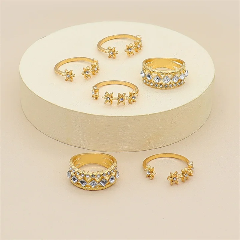 Комплект модных женских колец 6 шт./компл. золотистого цвета звезда кристалл