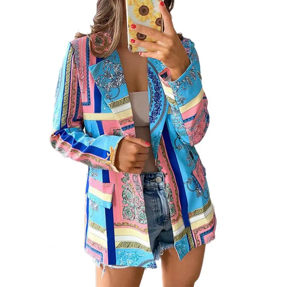 

Женский винтажный блейзер с принтом, синий пиджак с длинным рукавом для офиса, повседневная одежда для работы, Осень-зима 2021