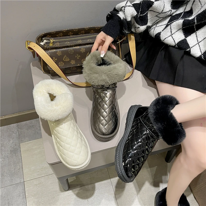 SUNNYS Snow Boots Winter Warm Plush Boots Women Waterproof Slip-on Women Shoes Flat Casual Winter Shoes Ankle Boots for Women