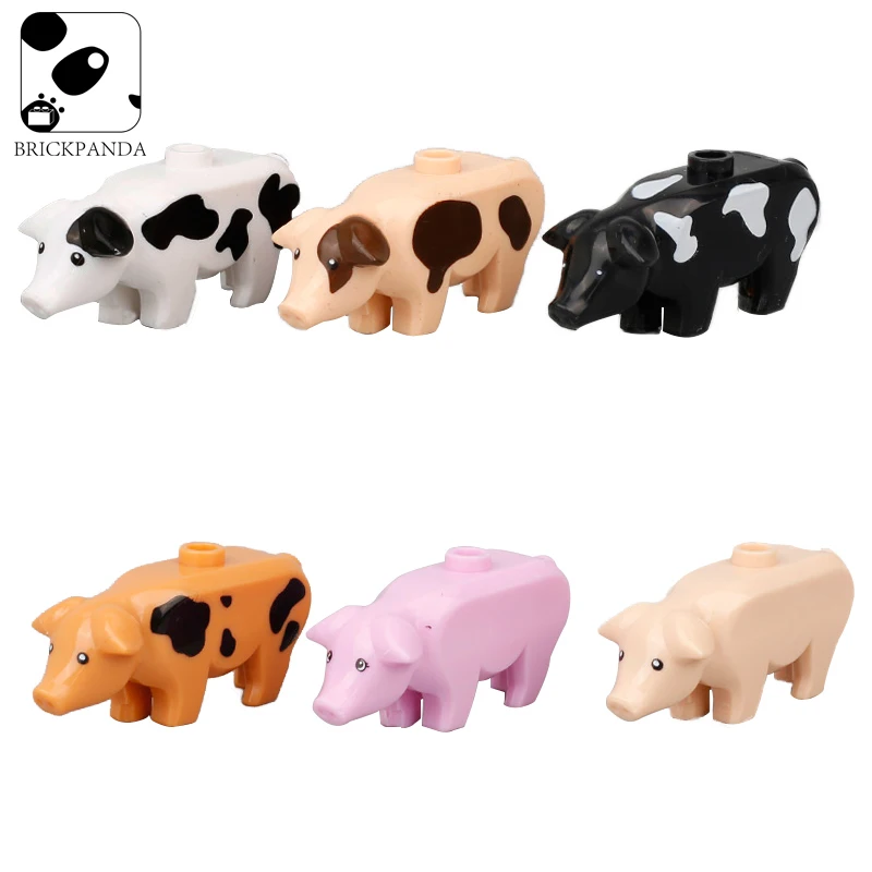 

6PCS MOC Animal Building Blocks Pig Farm Figures Parts Cute City Plant Bricks DIY Model Toys Accessories for Children