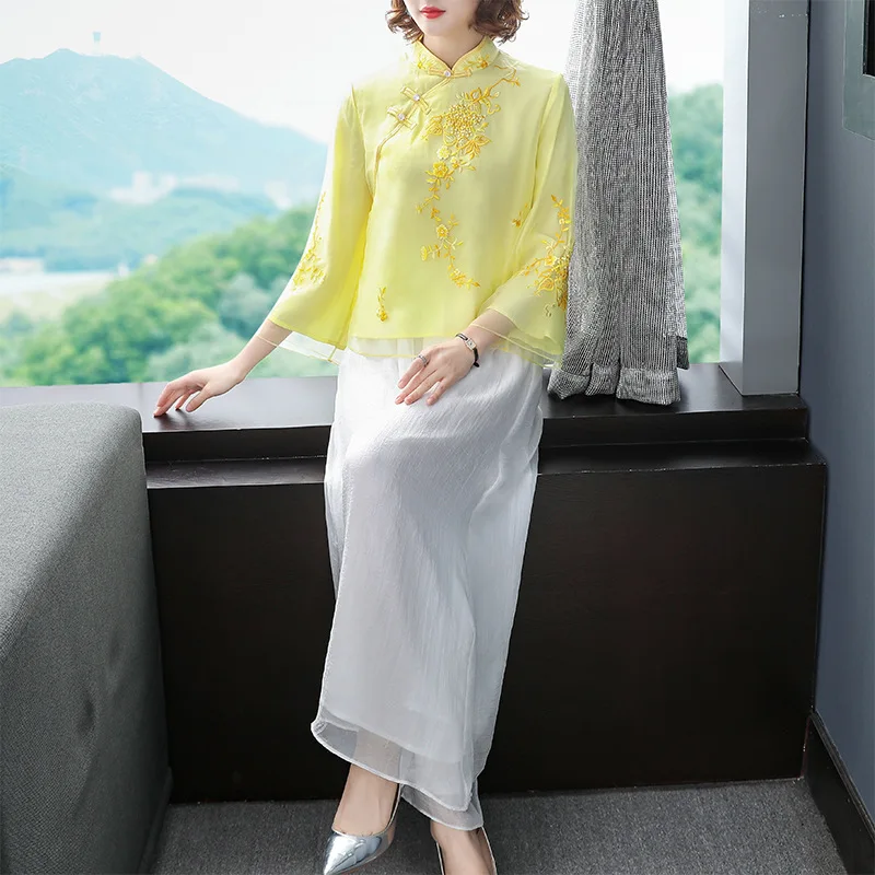 

Женская туника с вышивкой и пуговицами размера плюс, весна-лето-осень 2020