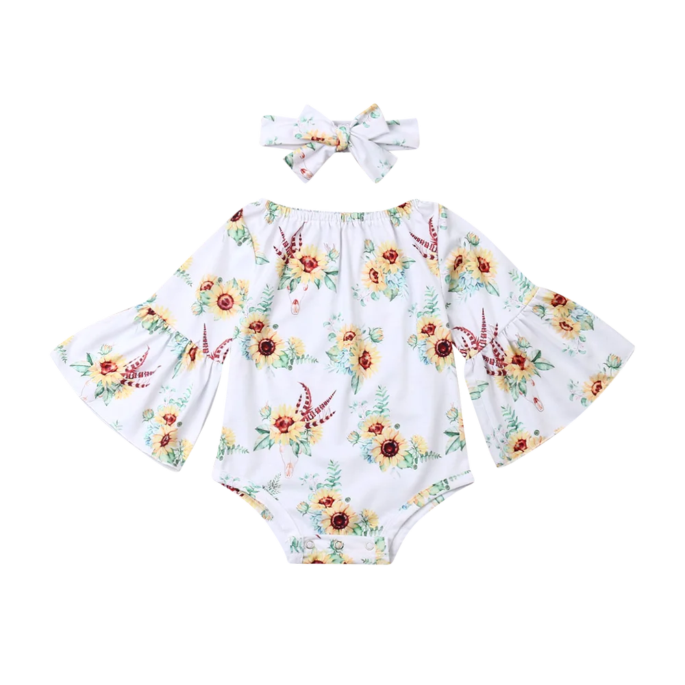 Боди с длинными рукавами и цветочным принтом для маленьких девочек на весну