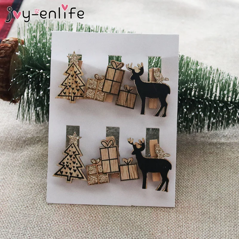 6 шт. креативные рождественские деревянные Мультяшные зажимы Санта-Клаус