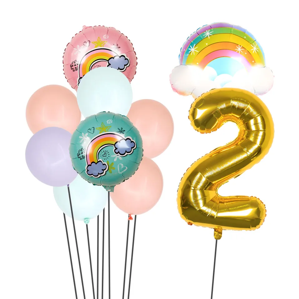 1 компл. Радужные облака 32 дюйма фольга с золотыми цифрами воздушные шары для