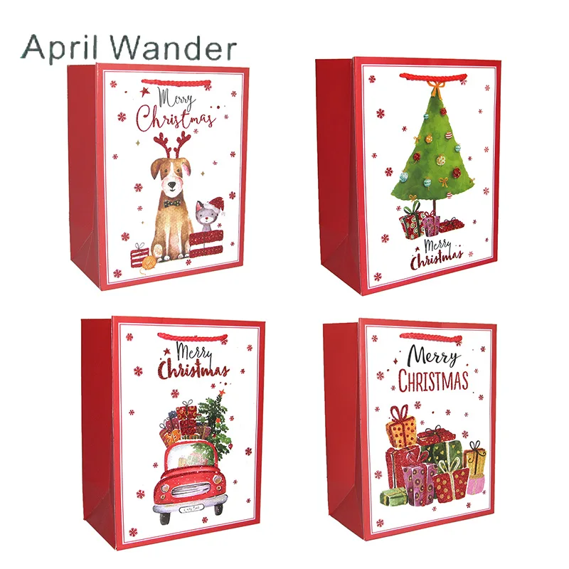 4 шт./лот сумки-тоуты с рисунком милой собаки рождественские сумки бумажные