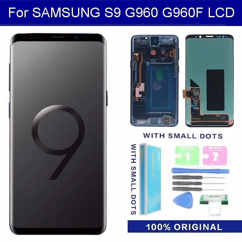 

ORIGINAL AMOLED lcd with Frame for SAMSUNG Galaxy S9 G960 G960F LCD Display Touch Screen Digitizer Assembly Replacemen with dots