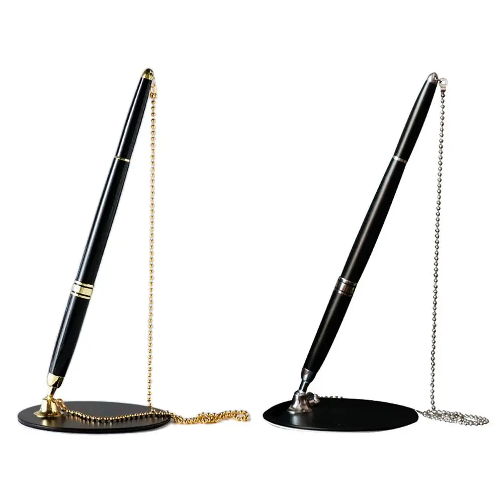 Classic Metal Ballpoint Pen Secure Chain Attached Base Stand Desk Office Counter Signature Pens Stationery Gift | Канцтовары для