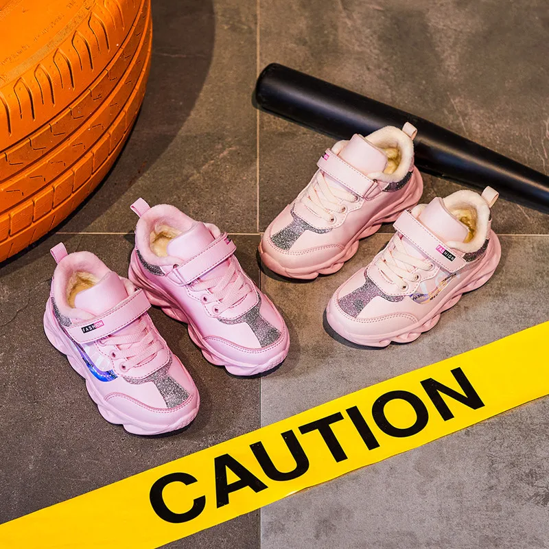 

Breathable Pink Shoes Sneakers Soft Bottom Non-slip Casual Running Shoes Kids Shoes Warm Winter Children Shoes Girls Sport Shoes