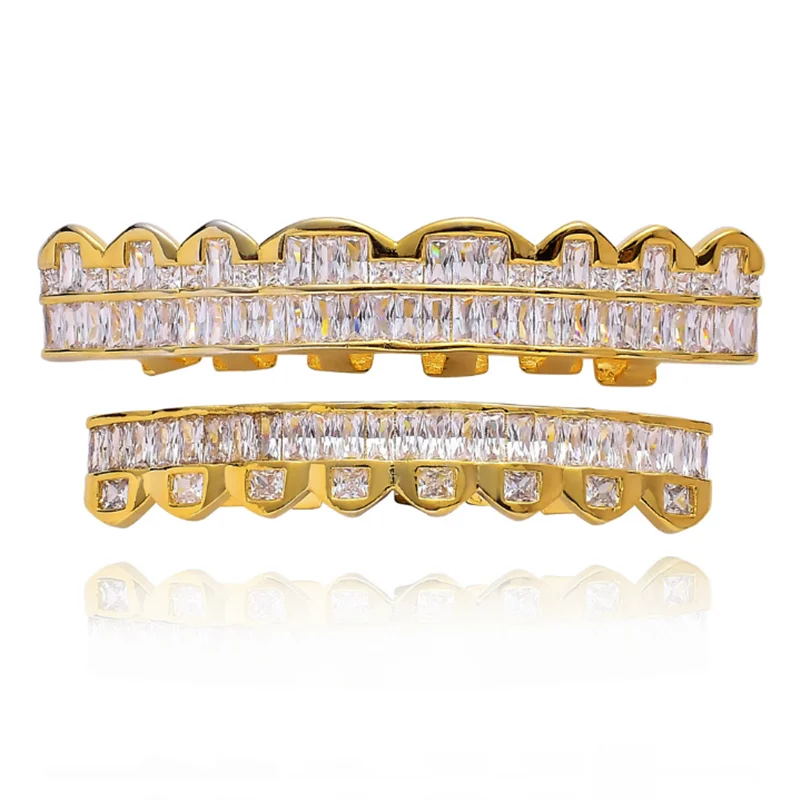 

Hip Hop Cubic Zircon Teeth Grillz ShinyTop Bottom Grills Dental Mouth Punk Tooth Caps Cosplay Jewelry