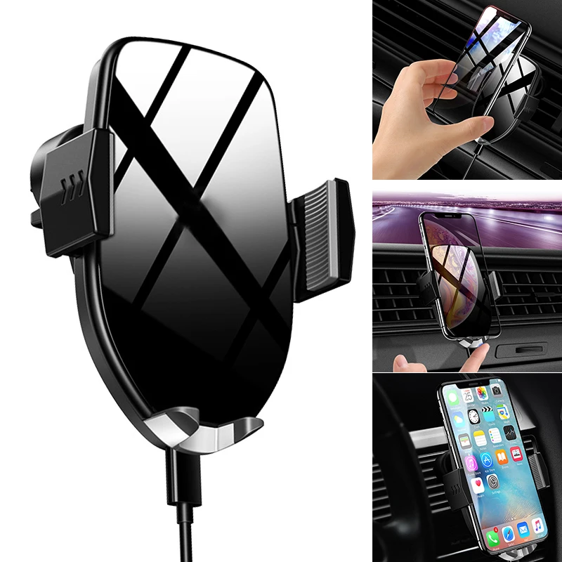 

1pc Car Phone Holder Air Vent Mount Fast Charging Wireless Charger Holder for iPhone Samsung PUO88