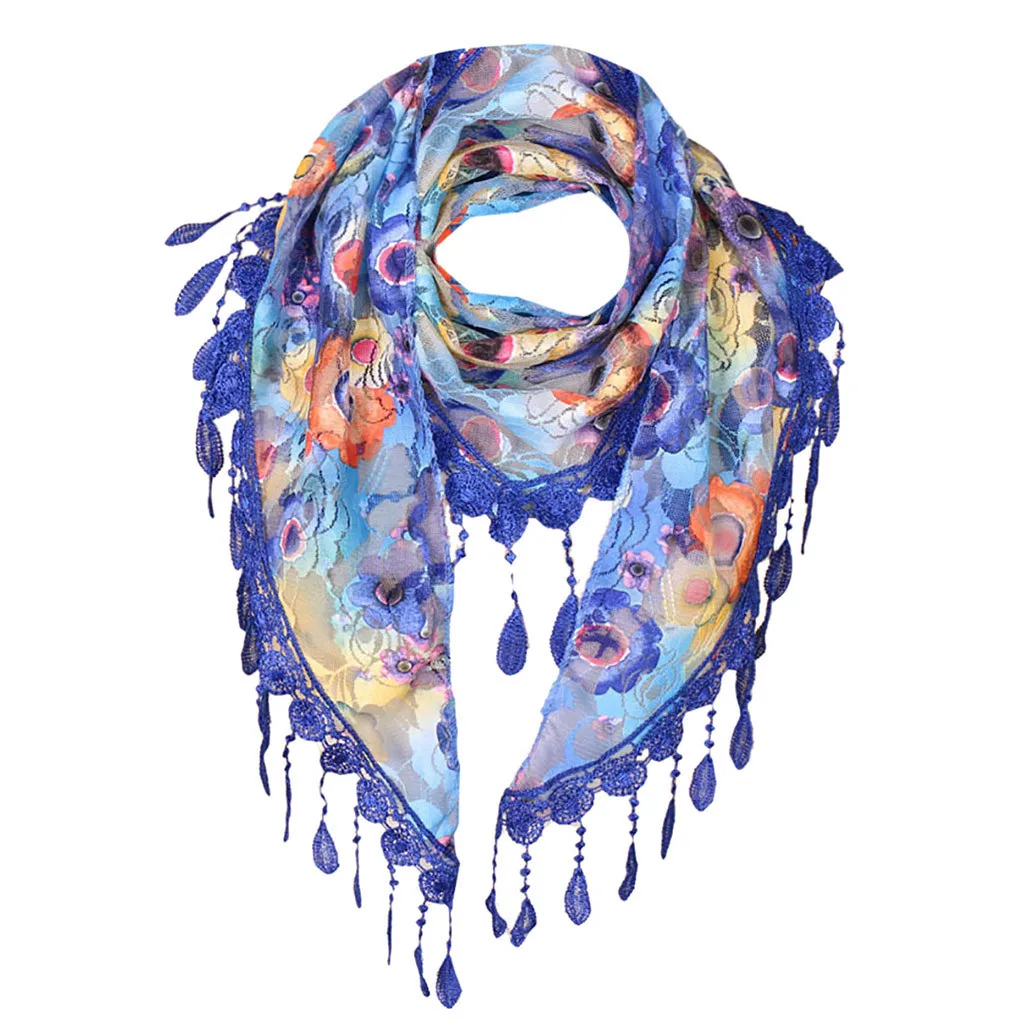 D Повседневный/пляжный женский кружевной шарф с бахромой и цветочным