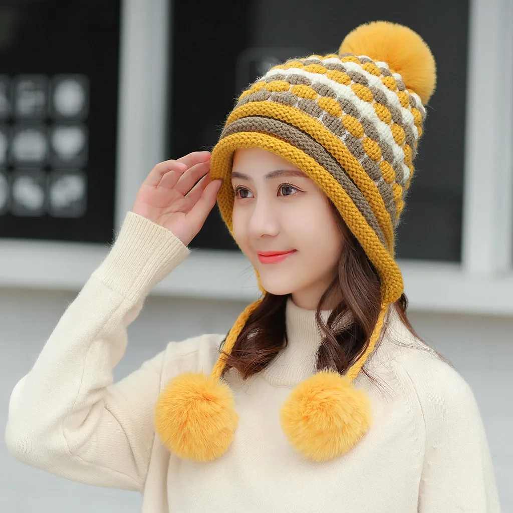 

Fashion Womens Splicing Flower Knit Crochet Beanie Thicken Warm Knitting Women Hat Caps Girls Hats