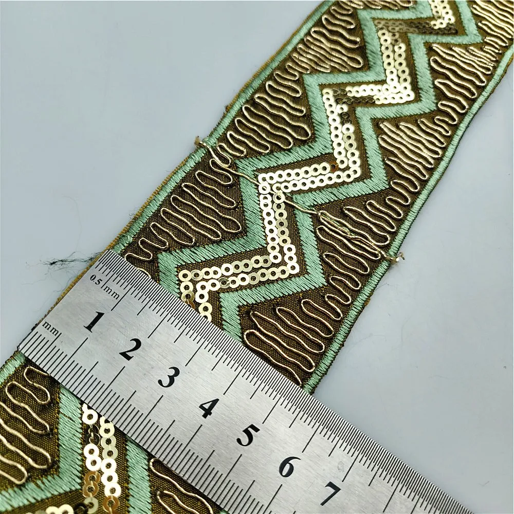 Золотые блестки с вышивкой шириной 5 см травяная зеленая нить отличительное
