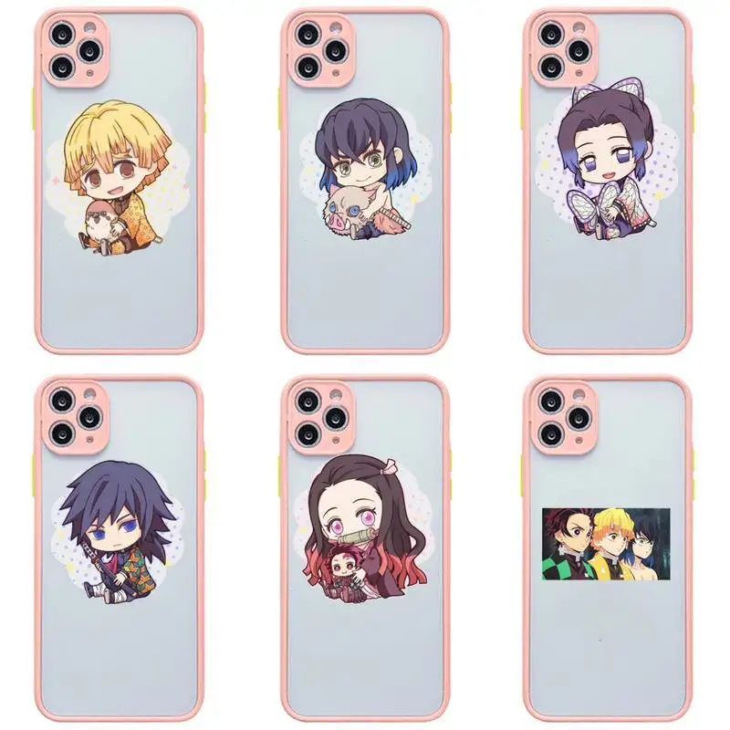 

Demon Slayer The Blade Of Ghost Destruction Phone Case Pink Transparent Matte For IPhone 7 8 11 12 S Mini Pro X XS XR MAX Plus