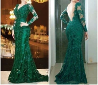 mother of the bride dresses for weddings 2019 guest gowns long sleeve green lace v neck sexy backless women formal evening dress