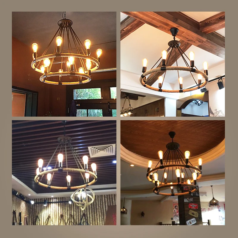 Circular Annular Antique Vintage Retro Hemp Cable Cord Wire Rope Pendant Light Lamp Loft For Dinning Room Foyer Restaurant Cafe | Лампы и