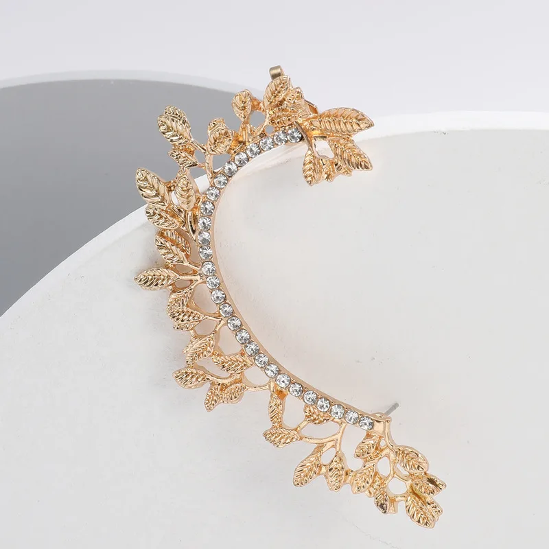 

AE-CANFLY Fashion Earrings Hot Sell Leaf Ear Cuff Curved Rhinestones Earcuffs Unique Jewelry Accessories Girl Gift Earring