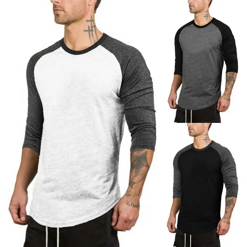 Хлопковая футболка с рукавом 3/4 топ Бейсбольная Футболка круглая мужская