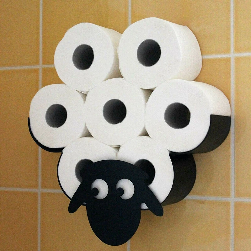 

SHGO HOT-Toilet Roll Holder Sheep Wall Mount Black Metal Toilet Paper Wc Tissue Storage