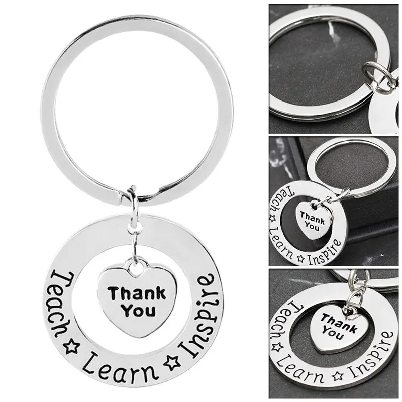 

Classic Style Teacher Keychain Thank You Teach Learn Inspire Keyring Key Ring Jewelry For Teachers Day Gift