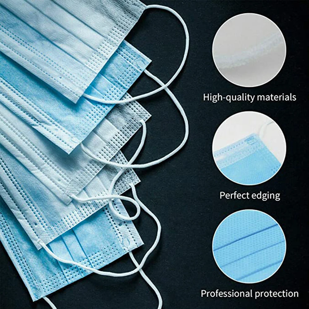 50Pcs/100pcs Mask Disposable Nonwove 3 Layer Ply Filter mouth Face mask filter safe Breathable dustproof Protective masks | Безопасность
