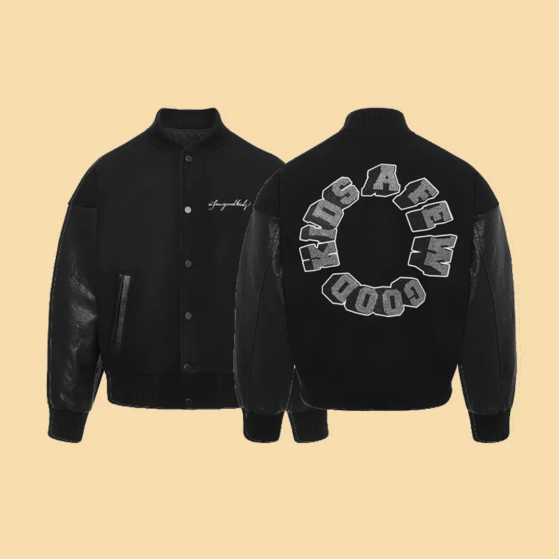 

High Street Brand FFF AFGK 21ss Hot Fix Rhinestone Logo Black Men's Jacket Men's Clothing Techwear Traf Women Coat Men's Coat