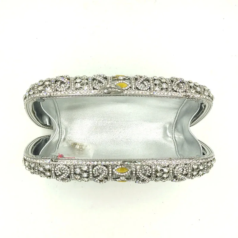 

Elegant White Crystal Clutch Purse Yellow Rhinestone Women Evening Clutch Bags Wave Ladies Party Handbags Female Mini Prom Bags