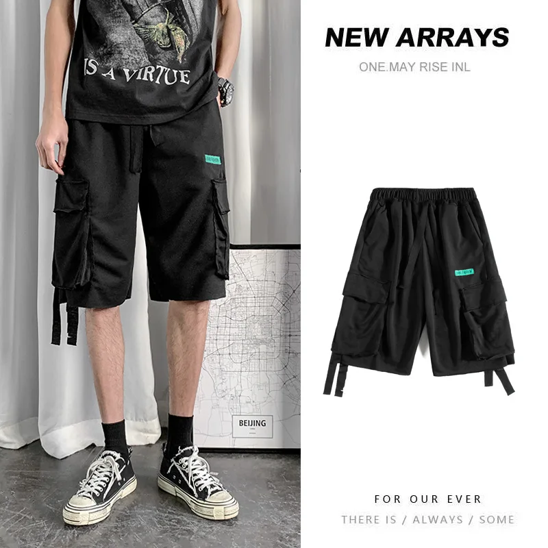

Шорты-карго мужские с множеством карманов, повседневные мешковатые штаны в стиле хип-хоп, уличная одежда, на шнуровке, джоггеры, короткие бр...