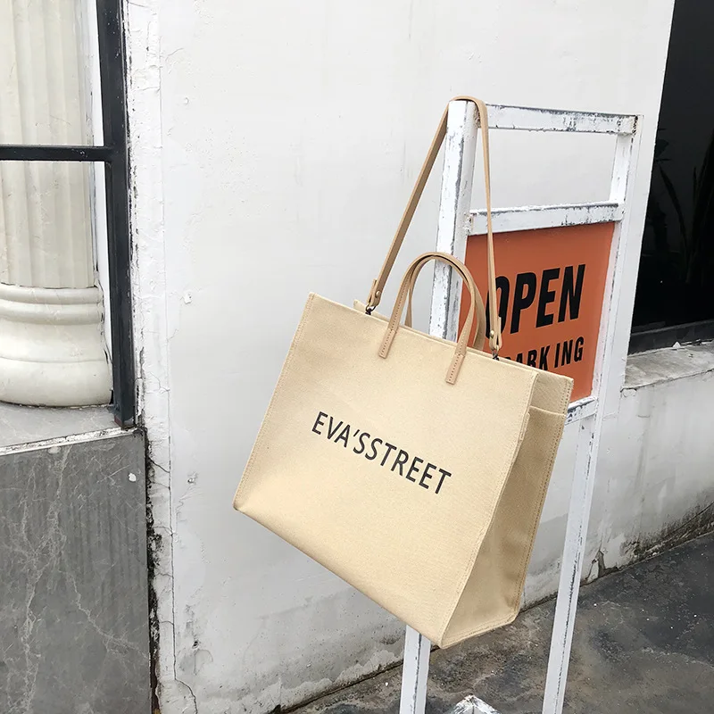 

Famous Brand Luxury 2021 Summer New Product Large-capacity Bag Simple Handbag Ins Casual Canvas Letter Shoulder Bag