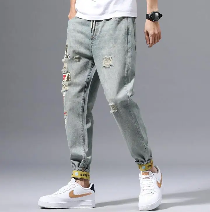Tattered patch jeans men's джинсы loose-fit trousers blue джинсы для мужчин fashion trendy pants spring and summer new