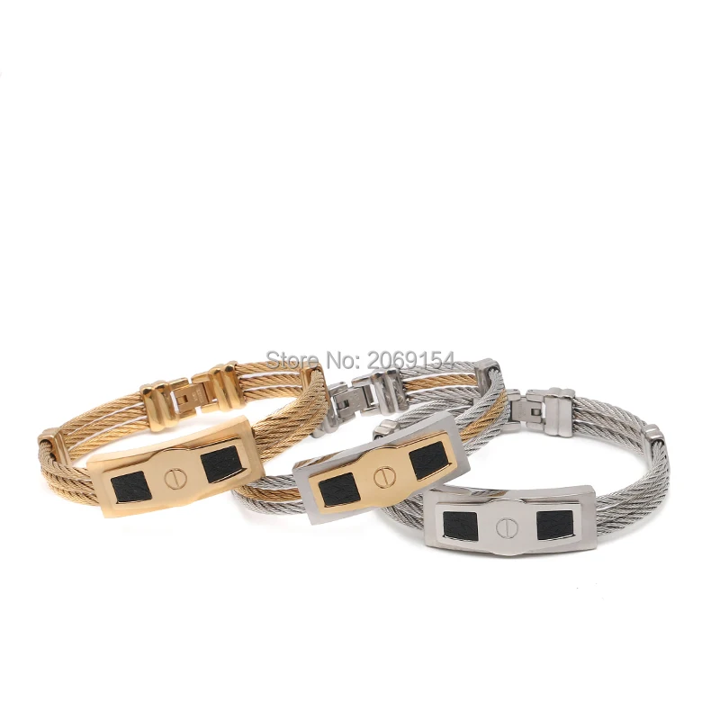 Мужской браслет с цепочкой классический золотистого цвета из нержавеющей стали