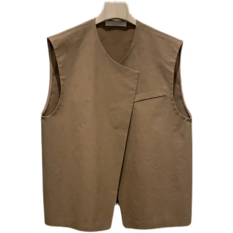 

2021 New Summer Thin Retro French Design Sleeveless Suit Jacket Ladies Pure Color Casual Waistcoat Autumn Cardigan Black e066