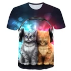 Новинка 2021, крутая футболка для мужчин и женщин, футболка с 3D принтом двух кошек, летняя футболка с коротким рукавом и круглым вырезом, искусственная Мужская футболка
