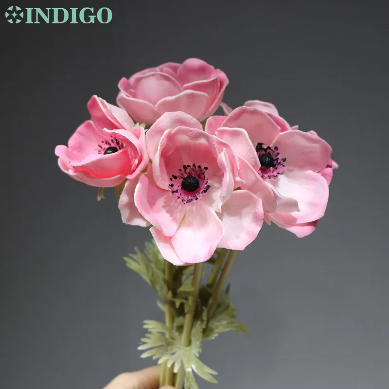 5pcs pink Индиго-5 шт., цветок анемона, украшение для дома, паскетик, свадебные искусственные цветы, вечерние цветы - Цвет: 5pcs pink