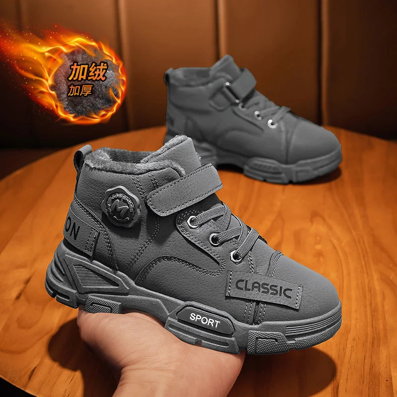 

Winter Big Children Cotton-paddedboy Two Cotton-padded Winter Shoes With Fleece Boy Sports Shoes Primary School Students Warm