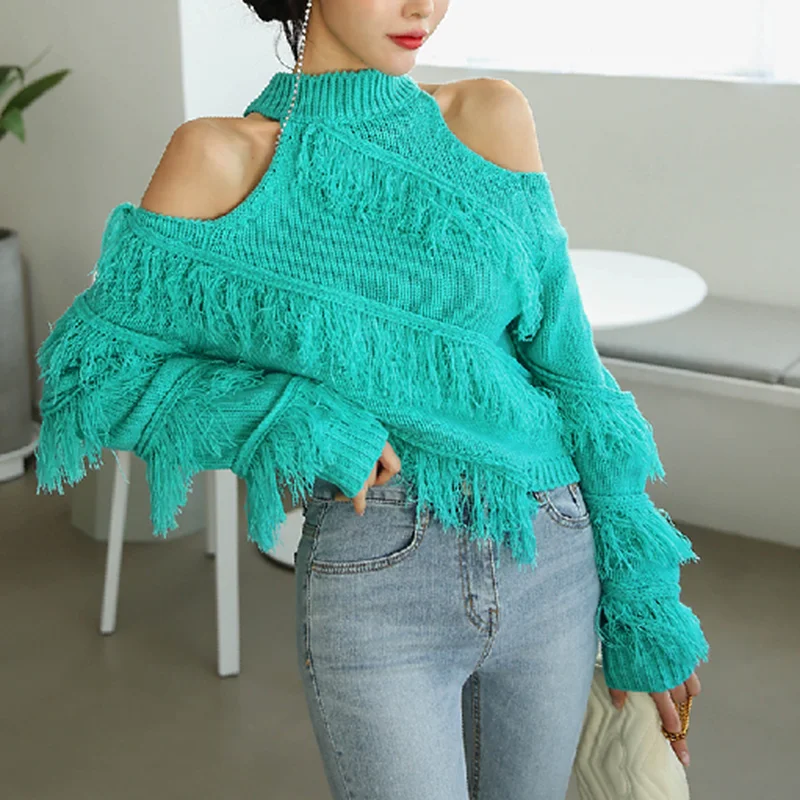 JSXDHK женский свитер с длинным рукавом модный ленивый осенне-зимний синий вязаный