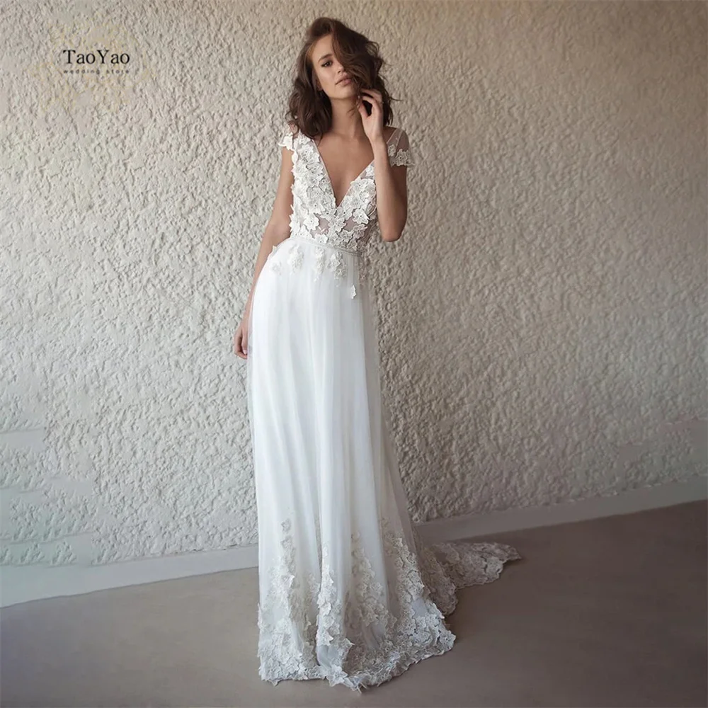 

Женское свадебное платье It's yiiya, белое элегантное платье-трапеция с открытой спиной, глубоким V-образным вырезом, рукавами-крылышками и цвет...